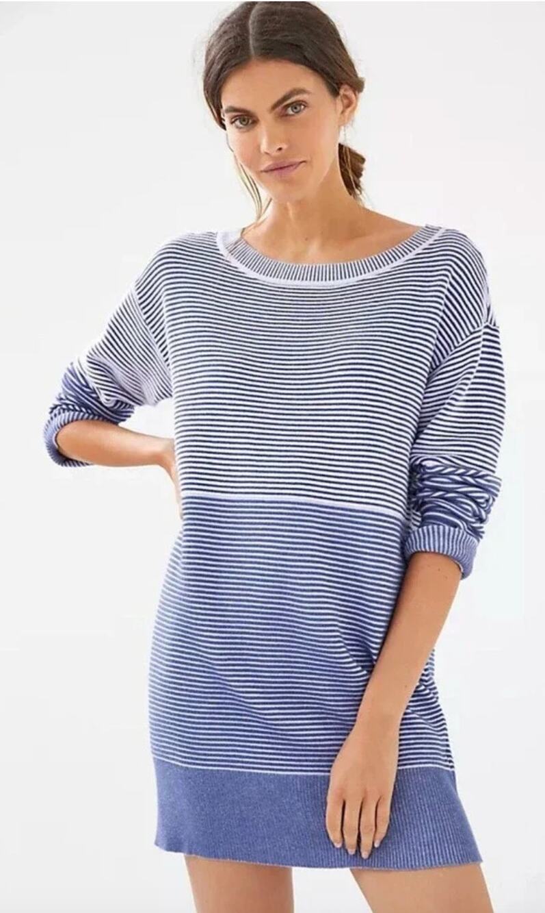 DAILY PRACTICE Anthropologie Blue Striped Knit Tunic Mini Dress Size Women's S